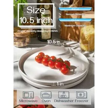 DOWAN 10.5” Moon-White Sesame Glaze Large Dinner Plates Set of 6, Porcelain Ceramic, Microwave, Oven & Dishwasher Safe, Elegant Design Perfect for Daily Dining, Family Gatherings, Parties & Gifts