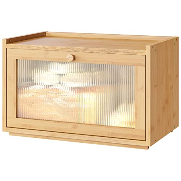 Kiplant Large Bamboo Bread Box for Kitchen Counter, Stylish Storage Container with Wavy Acrylic Door