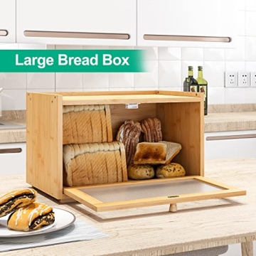 Kiplant Bamboo Bread Box with Transparent Door for Kitchen