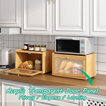 Kiplant Bamboo Bread Box with Transparent Door for Kitchen