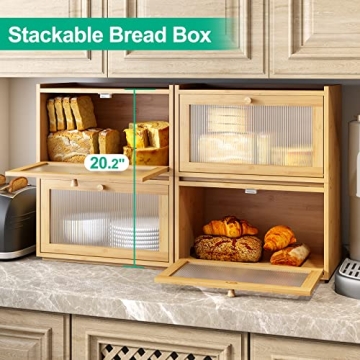 Kiplant Bamboo Bread Box with Transparent Door for Kitchen