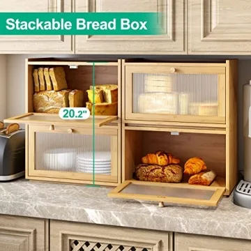 Kiplant Bamboo Bread Box with Transparent Door for Kitchen