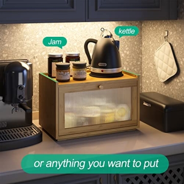 Kiplant Bamboo Bread Box with Transparent Door for Kitchen