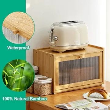 Kiplant Bamboo Bread Box with Transparent Door for Kitchen