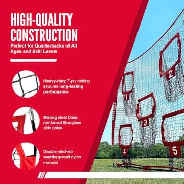 Hit Run Steal Heavy Duty Football Throwing Net, Portable 5 Target Practice for Easy Setup for Efficient Quarterback Workouts, 7 x 7 Feet