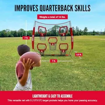 Hit Run Steal Heavy Duty Football Throwing Net, Portable 5 Target Practice for Easy Setup for Efficient Quarterback Workouts, 7 x 7 Feet