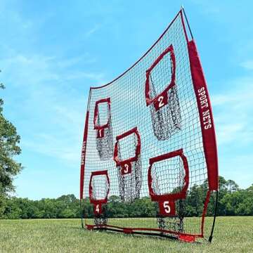 Hit Run Steal Heavy Duty Football Throwing Net, Portable 5 Target Practice for Easy Setup for Efficient Quarterback Workouts, 7 x 7 Feet