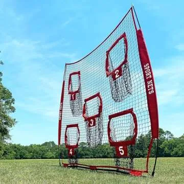 Hit Run Steal Heavy Duty Football Throwing Net, Portable 5 Target Practice for Easy Setup for Efficient Quarterback Workouts, 7 x 7 Feet