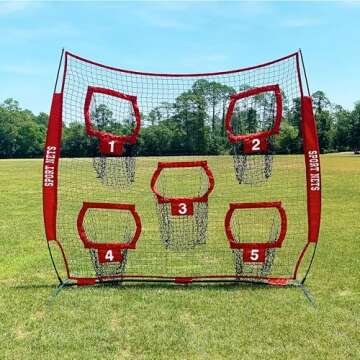 Hit Run Steal Heavy Duty Football Throwing Net, Portable 5 Target Practice for Easy Setup for Efficient Quarterback Workouts, 7 x 7 Feet