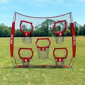 Hit Run Steal Heavy Duty Football Throwing Net, Portable 5 Target Practice for Easy Setup for Efficient Quarterback Workouts, 7 x 7 Feet