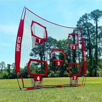 Hit Run Steal Heavy Duty Football Throwing Net, Portable 5 Target Practice for Easy Setup for Efficient Quarterback Workouts, 7 x 7 Feet