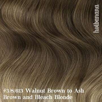 HOTBANANA Human Hair Clip in Hair Extensions, Ombre Walnut Brown to Ash Brown and Bleach Blonde 120g Clip in Hair Extensions Real Human Hair Straight Remy Hair Clip Ins 14 Inch 7pcs