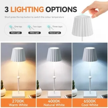 HUIVEOO Cordless Table Lamp with 3 Color Modes