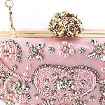 zebrum Womens Evening Clutch Bag Designer Evening Handbag Hand Bag,Lady Party Wedding Clutch Purse (Beaded Heart-Pink)