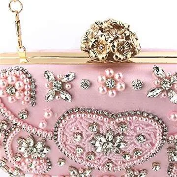 zebrum Womens Evening Clutch Bag Designer Evening Handbag Hand Bag,Lady Party Wedding Clutch Purse (Beaded Heart-Pink)
