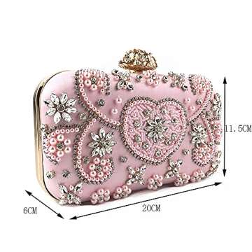 zebrum Womens Evening Clutch Bag Designer Evening Handbag Hand Bag,Lady Party Wedding Clutch Purse (Beaded Heart-Pink)
