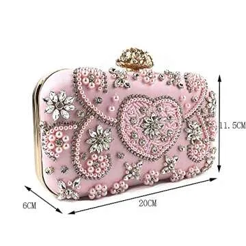 zebrum Womens Evening Clutch Bag Designer Evening Handbag Hand Bag,Lady Party Wedding Clutch Purse (Beaded Heart-Pink)
