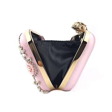 zebrum Womens Evening Clutch Bag Designer Evening Handbag Hand Bag,Lady Party Wedding Clutch Purse (Beaded Heart-Pink)