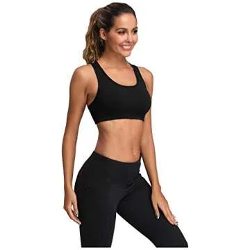 Oalka Women's Racerback Sports Fitness Support Workout Running Bras Black X-Large