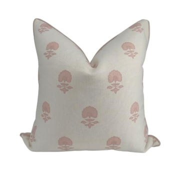 Jillien Harbor Lauderdale Pink Blockprint Pillow Cover 20" x 20" | Grandmillennial Home Decor