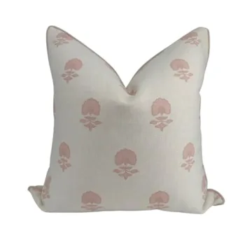 Jillien Harbor Lauderdale Pink Blockprint Pillow Cover 20" x 20" | Grandmillennial Home Decor