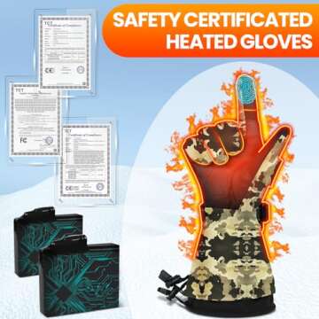 MADETEC Heated Gloves for Men Women, 7.4V 22.2WH Winter Gloves Upgraded Rechargeable Battery, Waterproof & Windproof Electric Heated Glove, Camo Glove for Camping Fishing Hunting Motorcycle