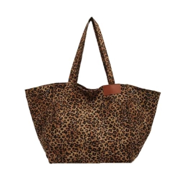 SANLEG Leopard print canvas tote bag for women, casual large capacity tote bag, simple single should...