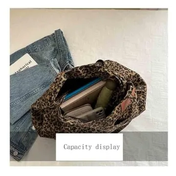 SANLEG Leopard print canvas tote bag for women, casual large capacity tote bag, simple single shoulder crossbody bag (Brown)