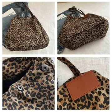 SANLEG Leopard print canvas tote bag for women, casual large capacity tote bag, simple single shoulder crossbody bag (Brown)