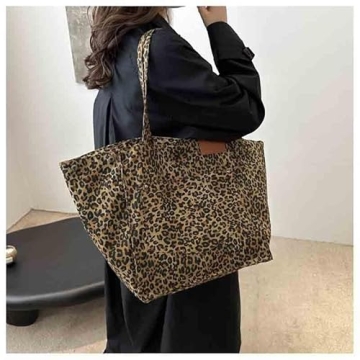 SANLEG Leopard print canvas tote bag for women, casual large capacity tote bag, simple single shoulder crossbody bag (Brown)