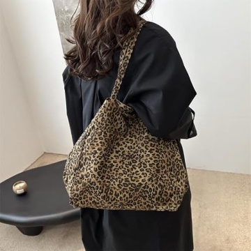 SANLEG Leopard print canvas tote bag for women, casual large capacity tote bag, simple single shoulder crossbody bag (Brown)