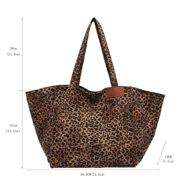 SANLEG Leopard print canvas tote bag for women, casual large capacity tote bag, simple single shoulder crossbody bag (Brown)