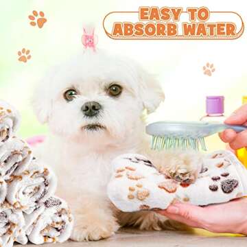 Tegeme 12 Pieces Pet Blanket Soft Fleece Dog Fluffy Doggie Warm Felt Throw Spring Cute Paw Print Puppy Kitten Sleep Mat Bed Covers for Cat(23 x 16 Inch,White)