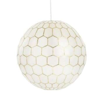 Creative Co-Op Capiz Honeycomb Globe Pendant Light, Capiz White Seashells with Antique Gold