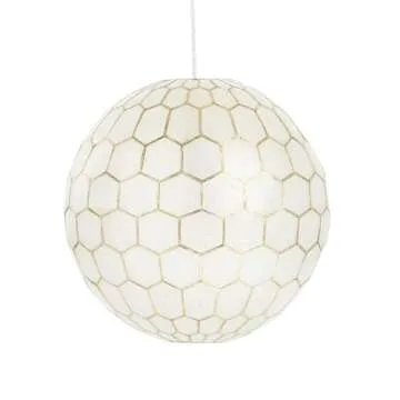 Creative Co-Op Capiz Honeycomb Globe Pendant Light, Capiz White Seashells with Antique Gold