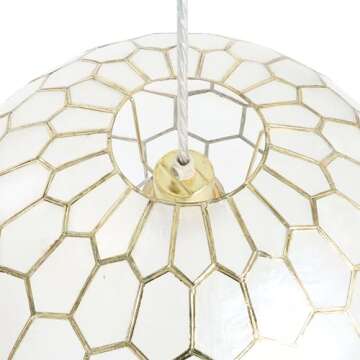 Creative Co-Op Capiz Honeycomb Globe Pendant Light, Capiz White Seashells with Antique Gold