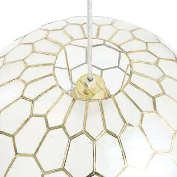 Creative Co-Op Capiz Honeycomb Globe Pendant Light, Capiz White Seashells with Antique Gold