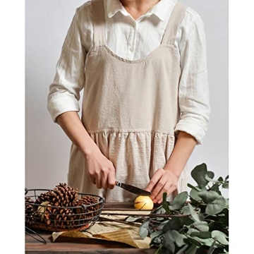 Chic Cotton Linen Cross Back Apron with Pockets