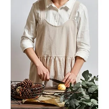 Chic Cotton Linen Cross Back Apron with Pockets