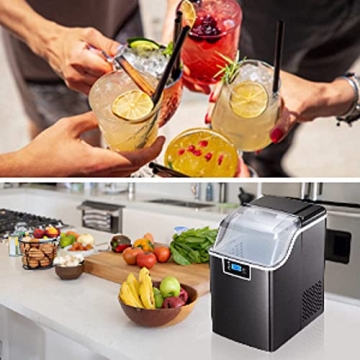 Nugget Ice Maker Countertop, Crushed Chewable Ice Maker Machine with Self-Cleaning, 44Lbs Ice Per Day/Timer, Stainless Steel Ice Maker for Home/Kitchen/Office/Bar/Party, Black