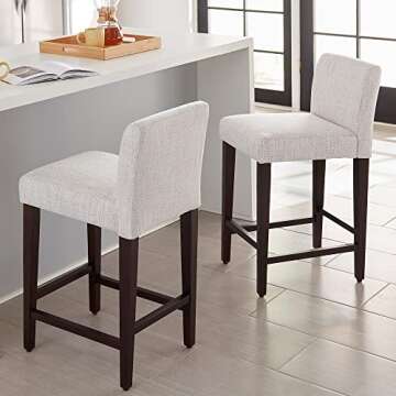CHITA Counter Height Bar Stools Set of 2, 25" H Seat Height Upholstered Barstools, Fabric in Ivory