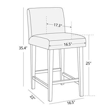 CHITA Counter Height Bar Stools Set of 2, 25" H Seat Height Upholstered Barstools, Fabric in Ivory