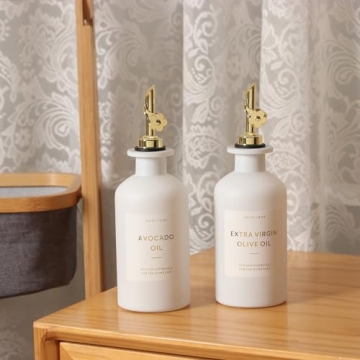 Gold White Olive Oil Dispenser Set with Bamboo Tray