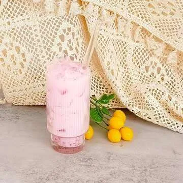 ANOTION Ribbed Glassware Set - Stylish 11 oz Glasses