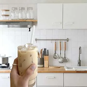 ANOTION Ribbed Glassware Set - Stylish 11 oz Glasses