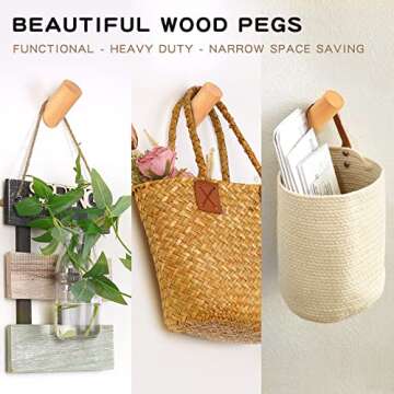 Felidio Wood Wall Hooks, 4 Pack Coat Hooks Mounted Rustic Wooden Heavy Duty Robe Hook Hat Rack | for...