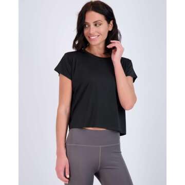 Real Essentials 5 Pack: Womens Crop Top High Waist Quick Dry Fit Active Wear Yoga Workout Athletic R...