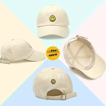SONMONY Smile Face Toddler Baseball Cap Boy Baseball Hats Kids Washed Funny Hats Adjustable Cute Caps for 3-12 Years… Beige