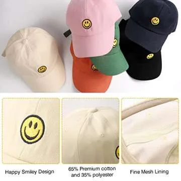 SONMONY Smile Face Toddler Baseball Cap Boy Baseball Hats Kids Washed Funny Hats Adjustable Cute Caps for 3-12 Years… Beige