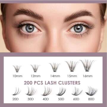 DIY Lash Extension Kit 200pcs Lash Clusters Eyelash Extension Kit 30D 10-16mm Individual Eyelashes with Lash Bond and Seal and Lash Tweezers Easy to Apply at Home (30D-0.07D-10-16MIX KIT)